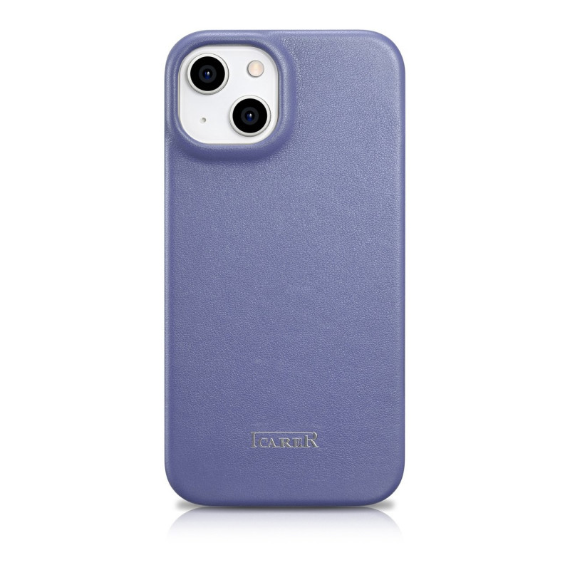 iCarer CE Premium Leather Folio Case funda tipo libro de piel para Apple iPhone 14 Plus / 15 Plus, MagSafe, morada clara (ICR413)