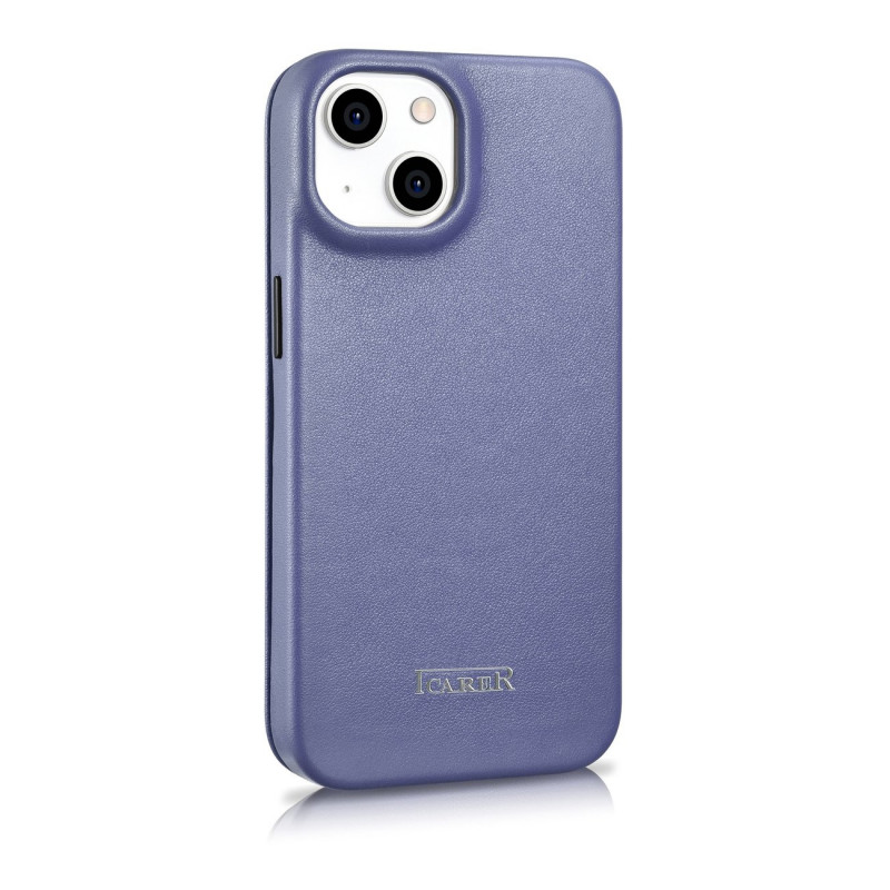 iCarer CE Premium Leather Folio Case funda tipo libro de piel para Apple iPhone 14 Plus / 15 Plus, MagSafe, morada clara (ICR413)