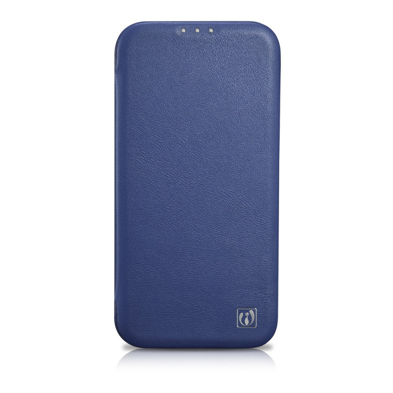 iCarer CE Premium Leather Folio Case funda tipo libro magnética para iPhone 14 Plus, MagSafe, azul (WMI14220715-BU)