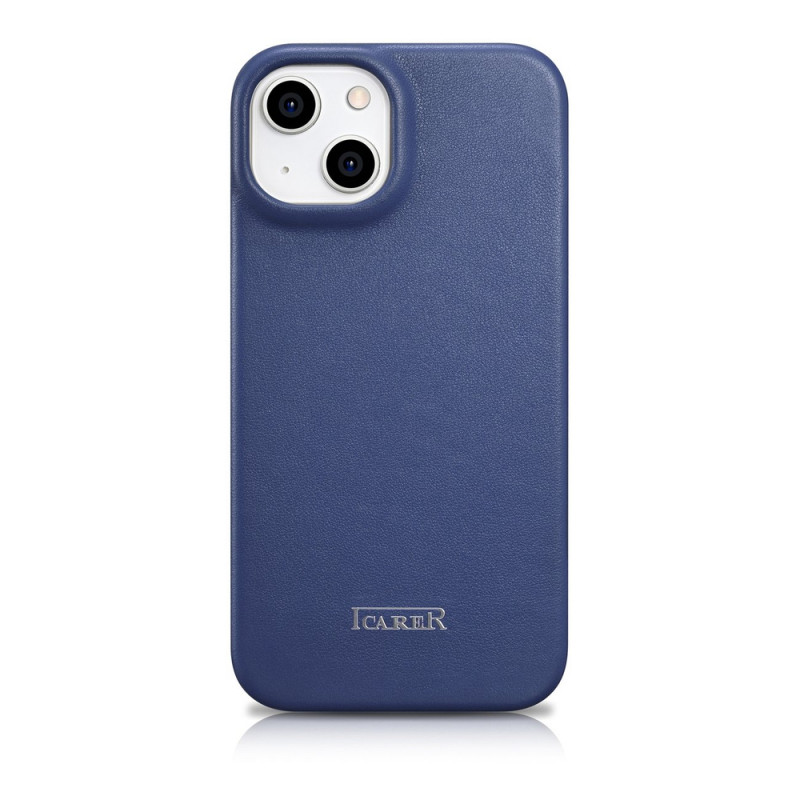 iCarer CE Premium Leather Folio Case funda tipo libro magnética para iPhone 14 Plus, MagSafe, azul (WMI14220715-BU)