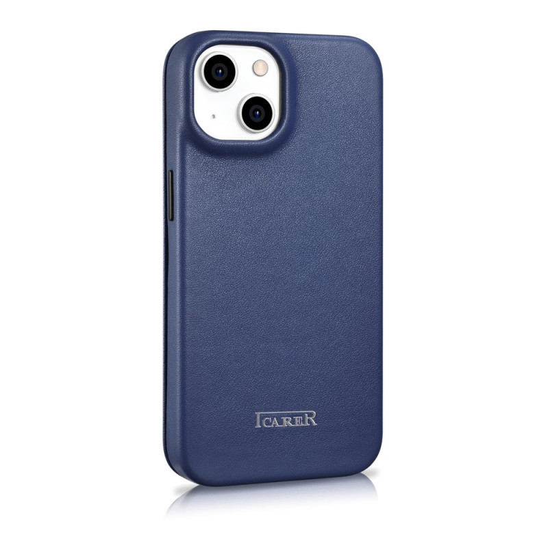 iCarer CE Premium Leather Folio Case funda tipo libro magnética para iPhone 14 Plus, MagSafe, azul (WMI14220715-BU)