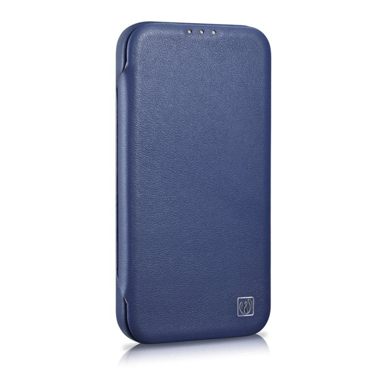 iCarer CE Premium Leather Folio Case funda tipo libro magnética para iPhone 14 Plus, MagSafe, azul (WMI14220715-BU)