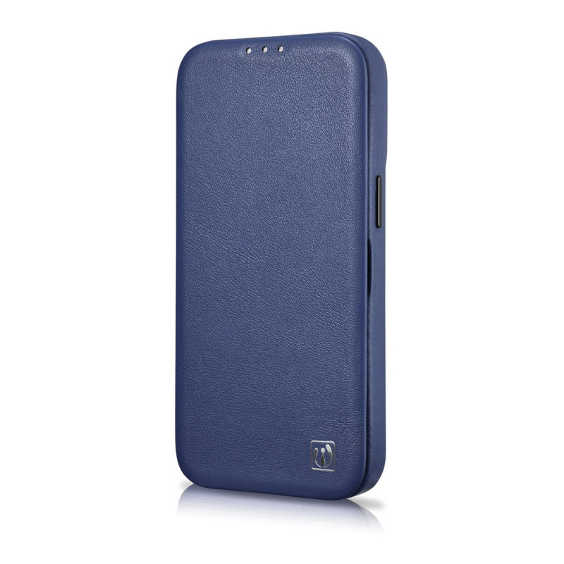 iCarer CE Premium Leather Folio Case funda tipo libro magnética para iPhone 14 Plus, MagSafe, azul (WMI14220715-BU)