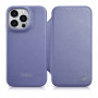 iCarer CE Premium Leather Folio Case funda tipo libro de piel para Apple iPhone 14 Pro Max, MagSafe, morada clara (ICR419)