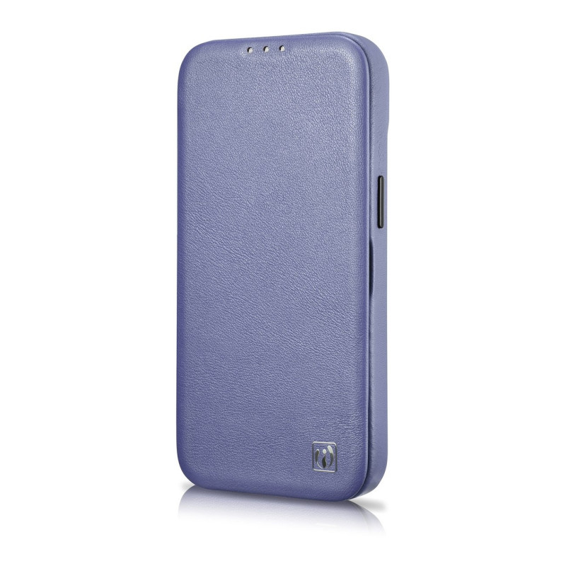 iCarer CE Premium Leather Folio Case funda tipo libro de piel para Apple iPhone 14 Pro Max, MagSafe, morada clara (ICR419)