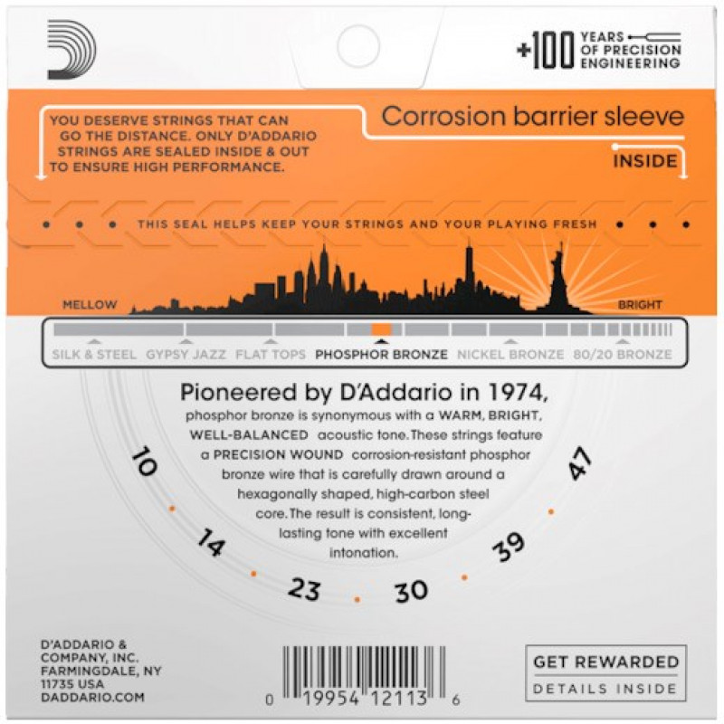 D'Addario EJ15 cuerdas para guitarra acústica, 10-47