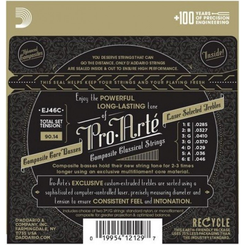 D'Addario EJ46 Pro-Arté cuerdas para guitarra clásica, tensión alta, 28-44