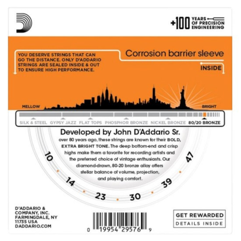 D'Addario EJ10 cuerdas para guitarra acústica, 10-47