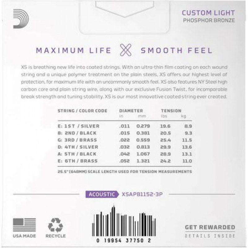 D'Addario XSAPB1152 cuerdas para guitarra acústica, 11–52
