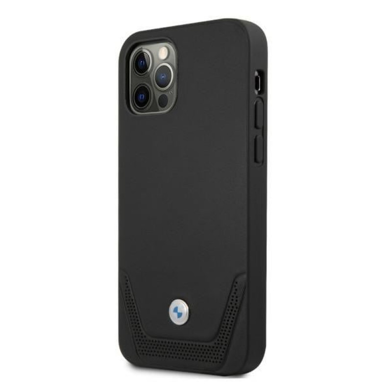 BMW BMHCP12LRSWPK Perforate funda rígida de piel para Apple iPhone 12 Pro Max, negra
