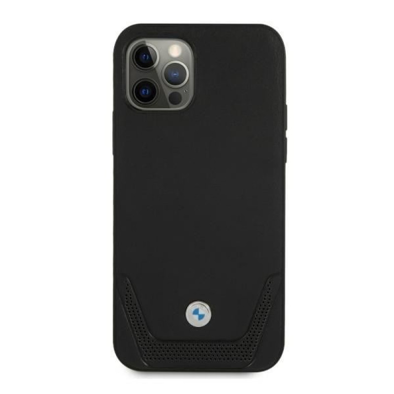 BMW BMHCP12LRSWPK Perforate funda rígida de piel para Apple iPhone 12 Pro Max, negra