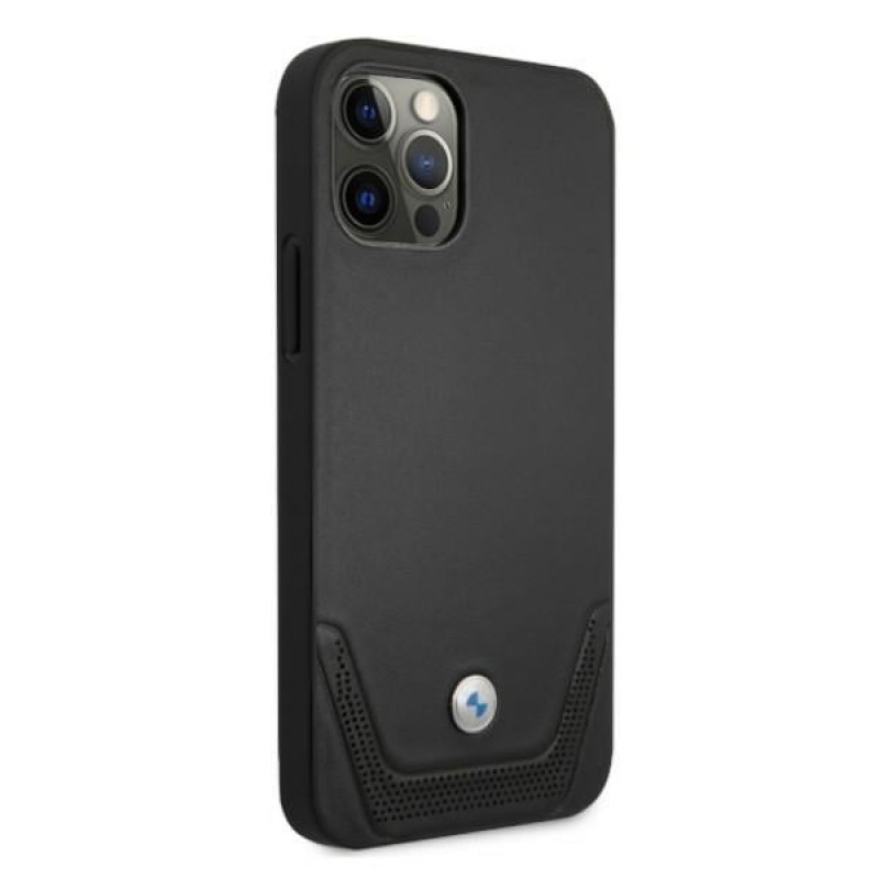BMW BMHCP12LRSWPK Perforate funda rígida de piel para Apple iPhone 12 Pro Max, negra