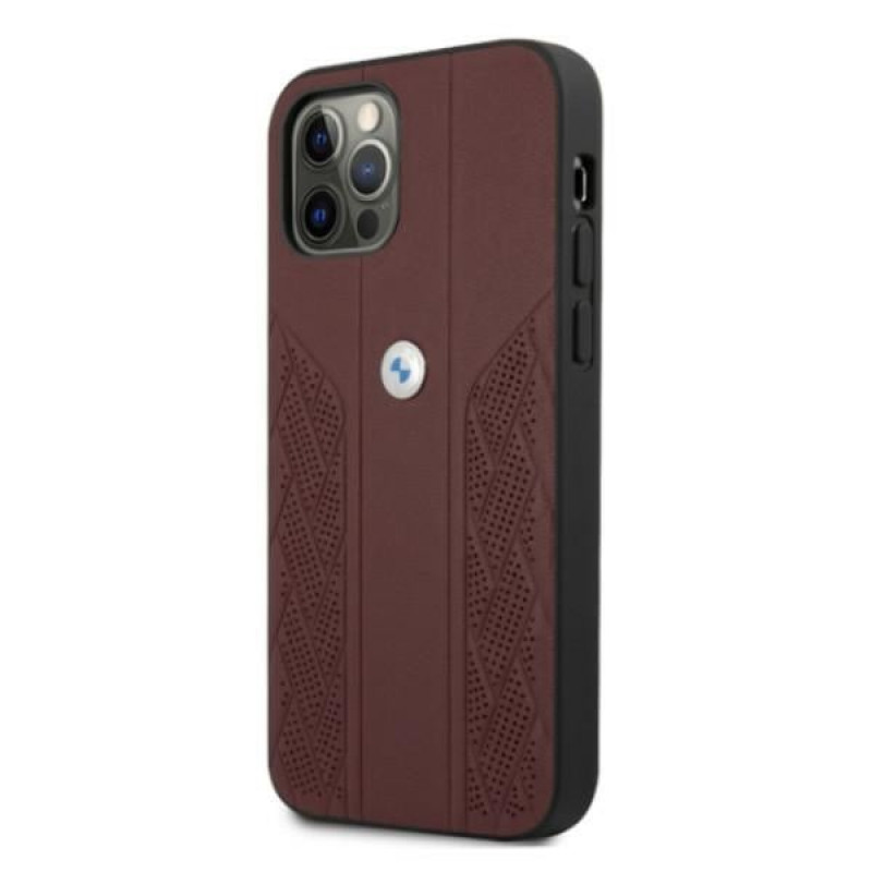 BMW BMHCP12LRSPPR Curve Perforate funda rígida de piel para Apple iPhone 12 Pro Max, roja