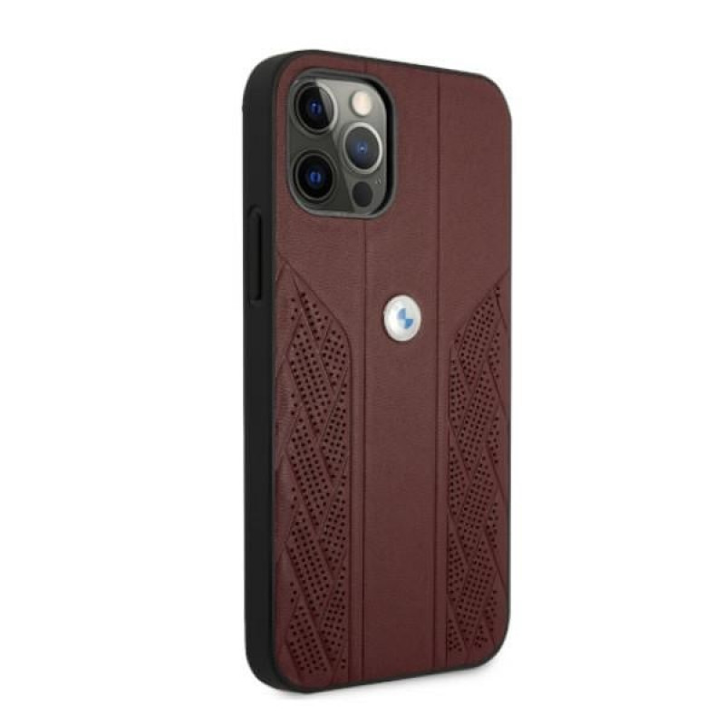 BMW BMHCP12LRSPPR Curve Perforate funda rígida de piel para Apple iPhone 12 Pro Max, roja