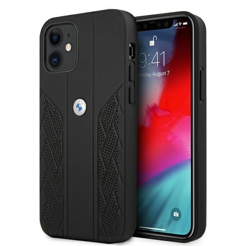 BMW BMHCP12SRSPPK Curve Perforate funda rígida de piel para Apple iPhone 12 mini, negra