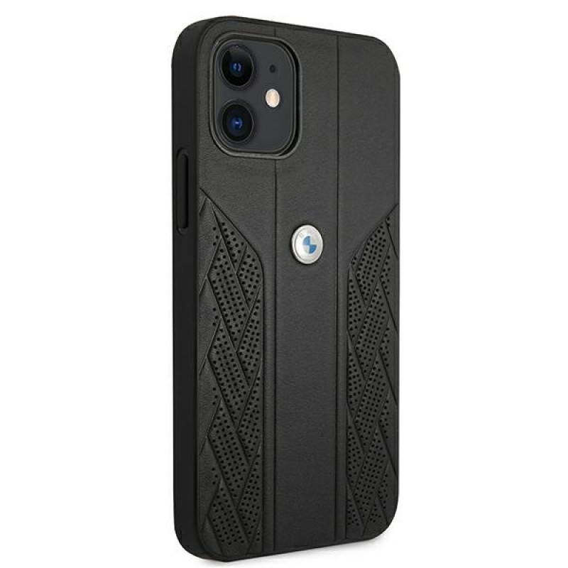 BMW BMHCP12SRSPPK Curve Perforate funda rígida de piel para Apple iPhone 12 mini, negra
