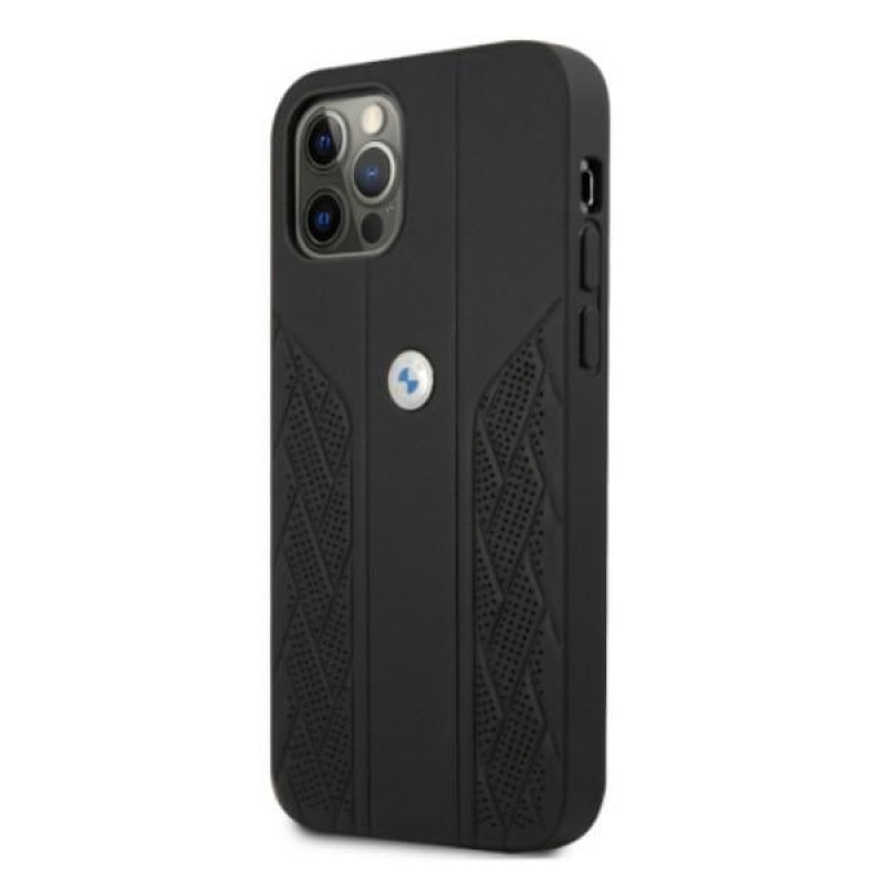 BMW BMHCP12MRSPPK Curve Perforate funda rígida de piel para Apple iPhone 12 / 12 Pro, negra
