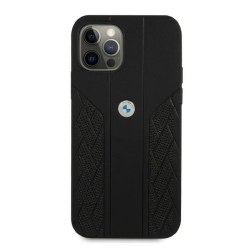 BMW BMHCP12MRSPPK Curve Perforate funda rígida de piel para Apple iPhone 12 / 12 Pro, negra