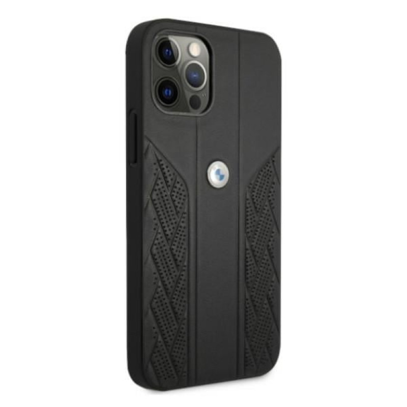 BMW BMHCP12MRSPPK Curve Perforate funda rígida de piel para Apple iPhone 12 / 12 Pro, negra