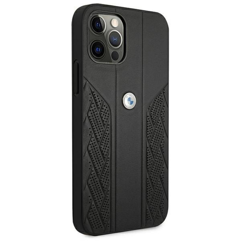 BMW BMHCP12LRSPPK Curve Perforate funda rígida de piel para Apple iPhone 12 Pro Max, negra