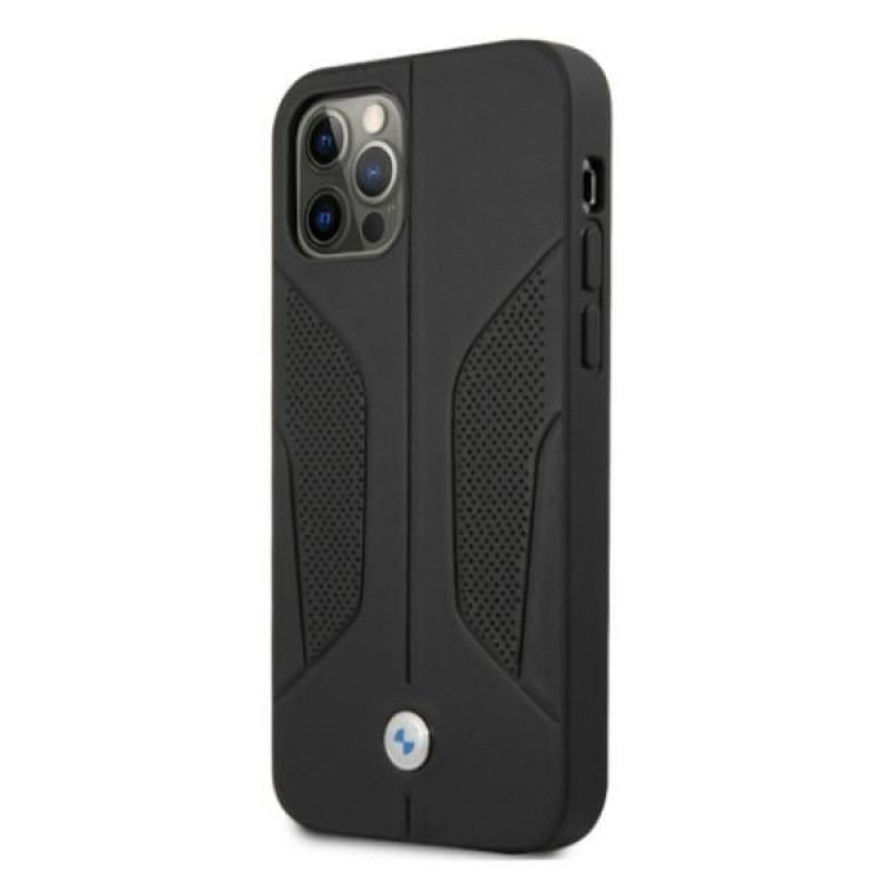 BMW BMHCP12MRSCSK Perforate Sides funda rígida de piel para Apple iPhone 12 / 12 Pro, negra
