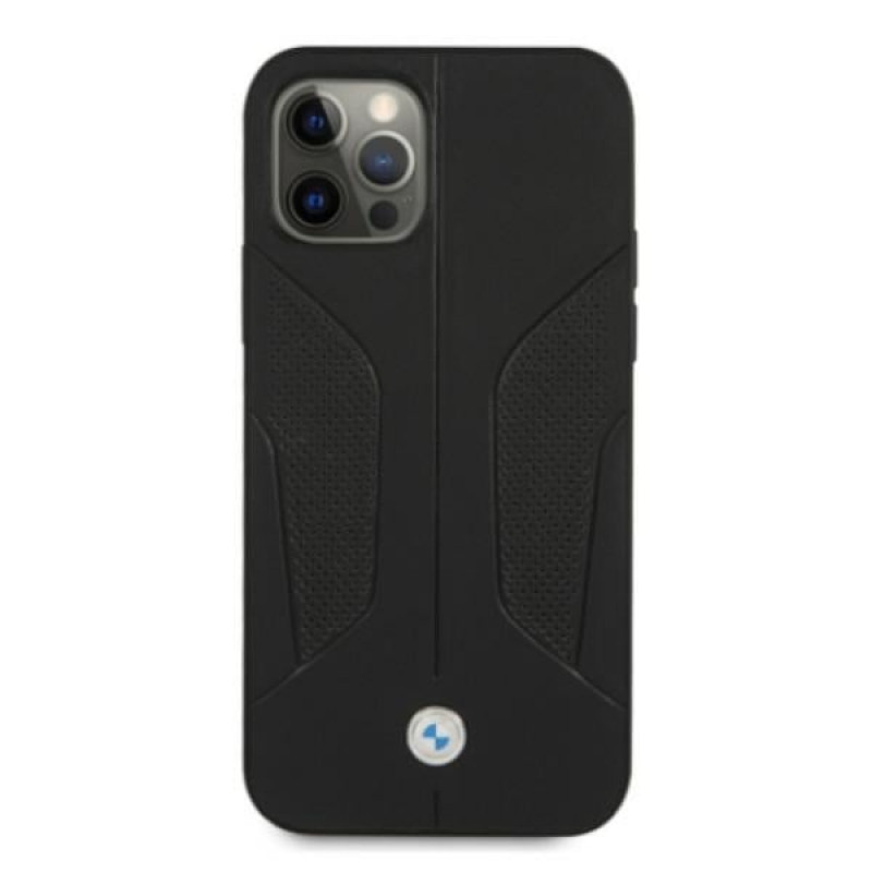 BMW BMHCP12MRSCSK Perforate Sides funda rígida de piel para Apple iPhone 12 / 12 Pro, negra