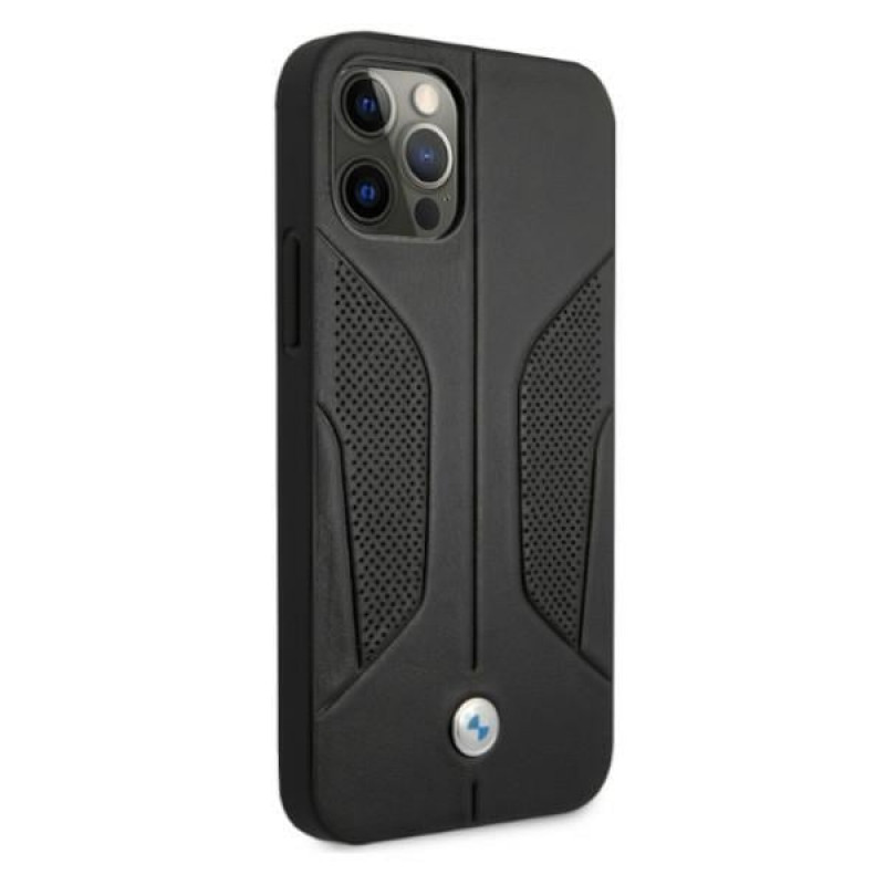 BMW BMHCP12MRSCSK Perforate Sides funda rígida de piel para Apple iPhone 12 / 12 Pro, negra