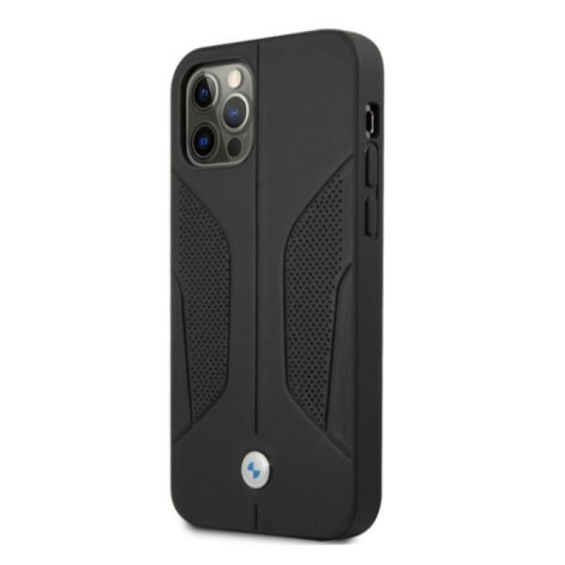 BMW BMHCP12LRSCSK Perforate Sides funda rígida de piel para Apple iPhone 12 Pro Max, negra