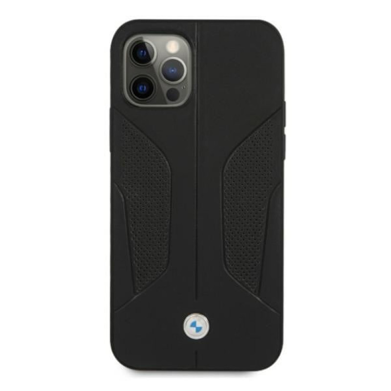 BMW BMHCP12LRSCSK Perforate Sides funda rígida de piel para Apple iPhone 12 Pro Max, negra