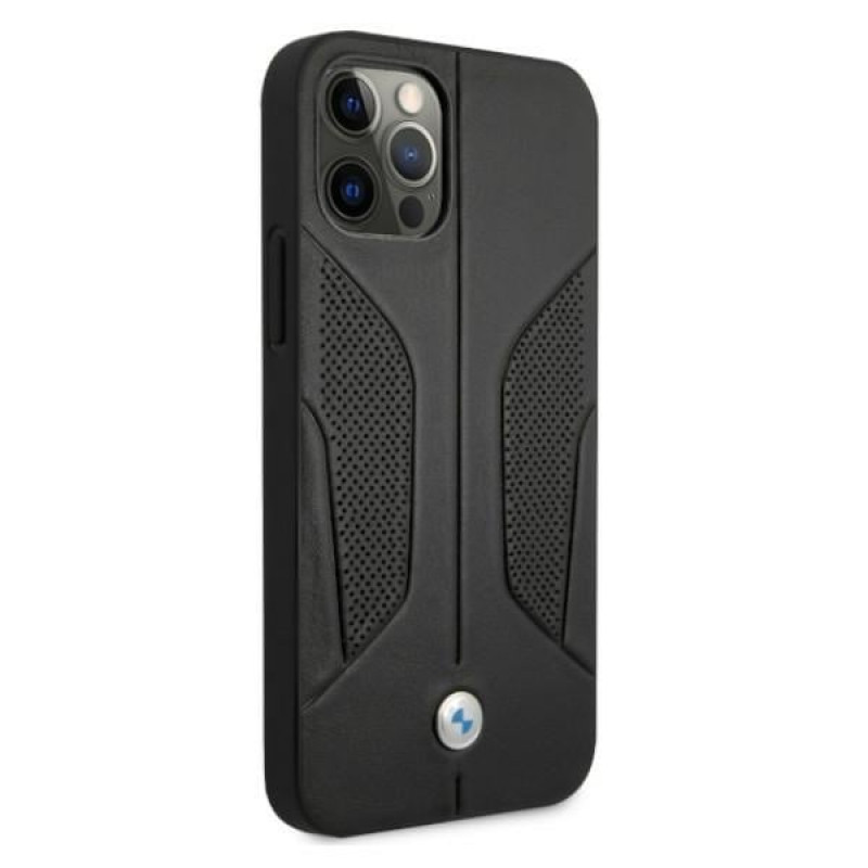 BMW BMHCP12LRSCSK Perforate Sides funda rígida de piel para Apple iPhone 12 Pro Max, negra
