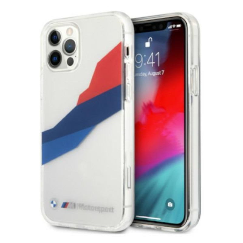 Funda rígida BMW BMHCP12LSKTGT Motorsport Tricolor para Apple iPhone 12 Pro Max, transparente