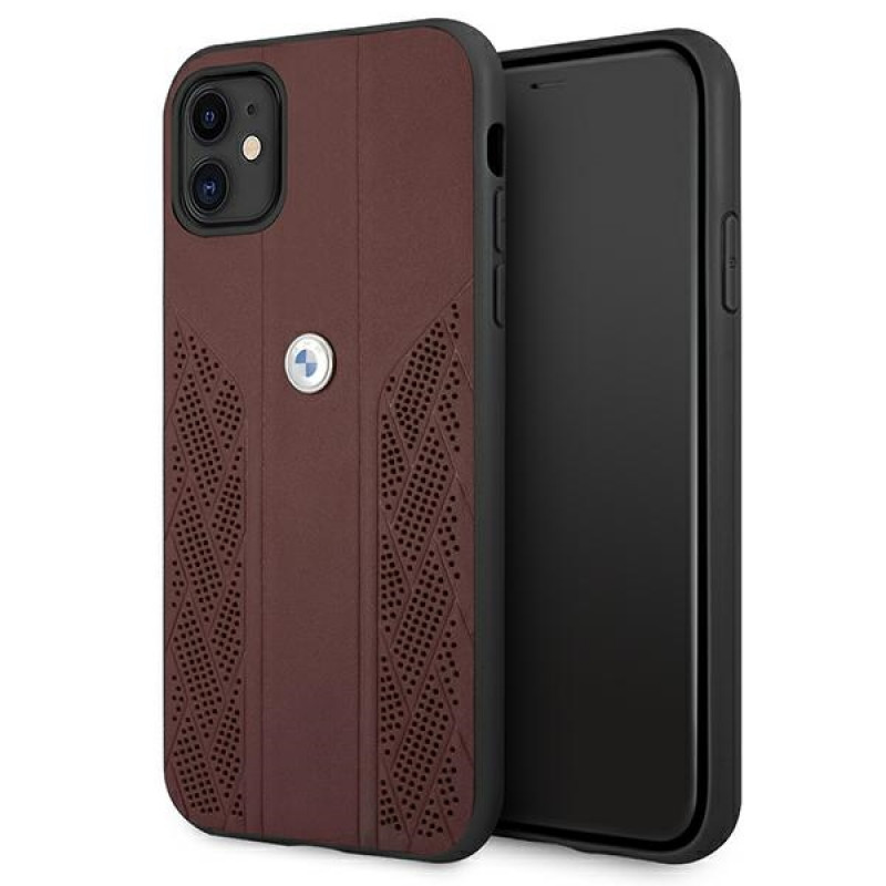 Funda rígida BMW BMHCN61RSPPR Leather Curve Perforate para Apple iPhone 11, roja