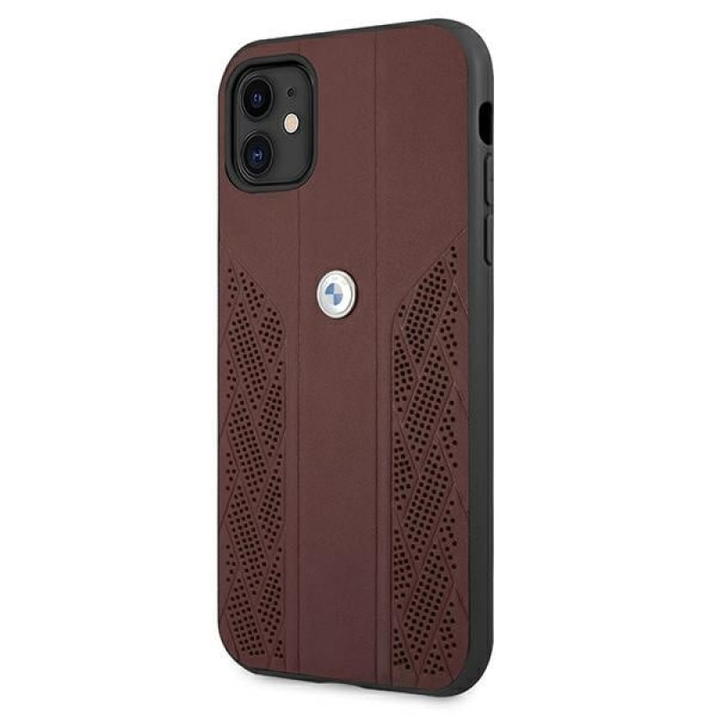 Funda rígida BMW BMHCN61RSPPR Leather Curve Perforate para Apple iPhone 11, roja