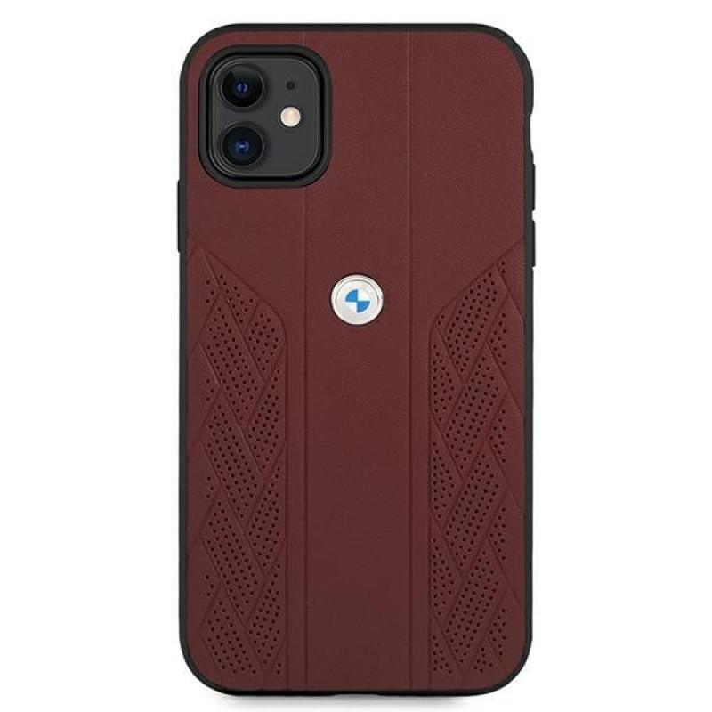 Funda rígida BMW BMHCN61RSPPR Leather Curve Perforate para Apple iPhone 11, roja