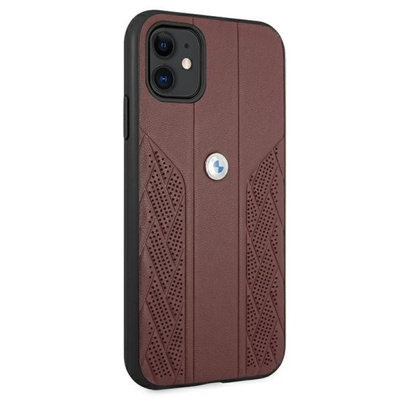 Funda rígida BMW BMHCN61RSPPR Leather Curve Perforate para Apple iPhone 11, roja