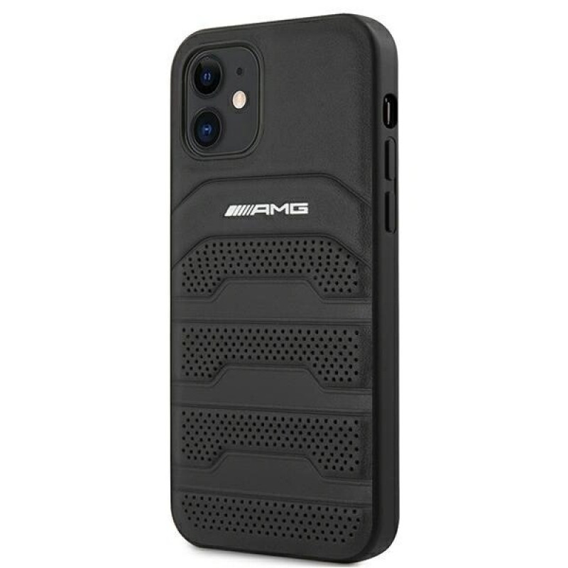 Funda rígida Mercedes-AMG AMHCP12SGSEBK Leather Debossed Lines para Apple iPhone 12 mini, negra