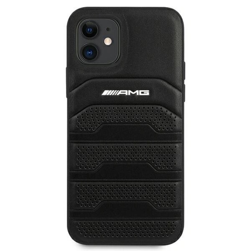 Funda rígida Mercedes-AMG AMHCP12SGSEBK Leather Debossed Lines para Apple iPhone 12 mini, negra
