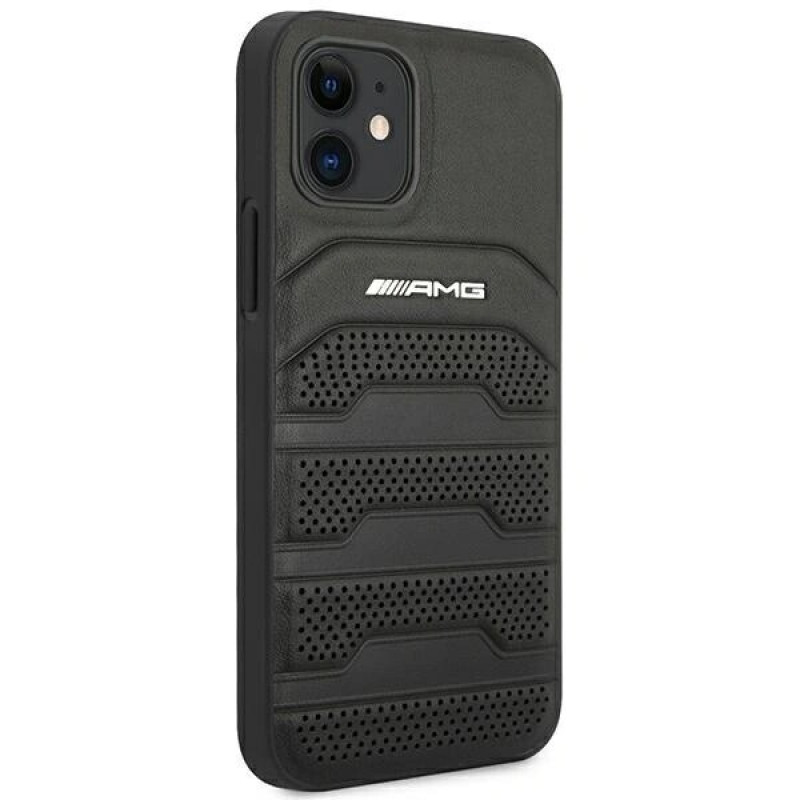 Funda rígida Mercedes-AMG AMHCP12SGSEBK Leather Debossed Lines para Apple iPhone 12 mini, negra