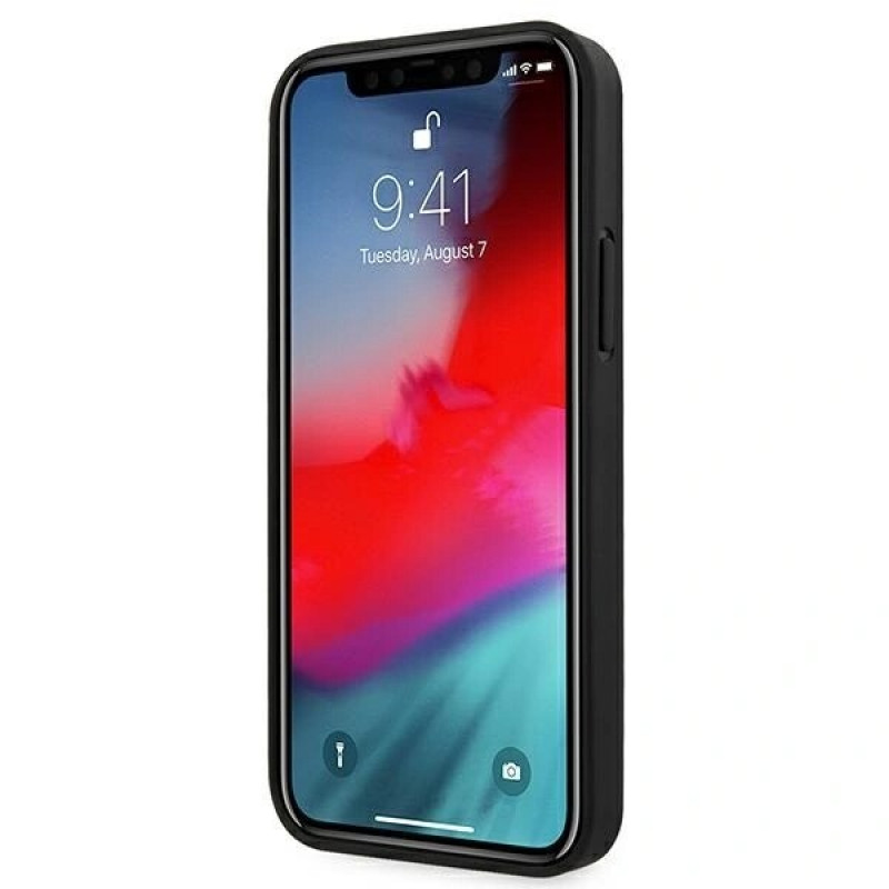 Funda rígida Mercedes-AMG AMHCP12SGSEBK Leather Debossed Lines para Apple iPhone 12 mini, negra
