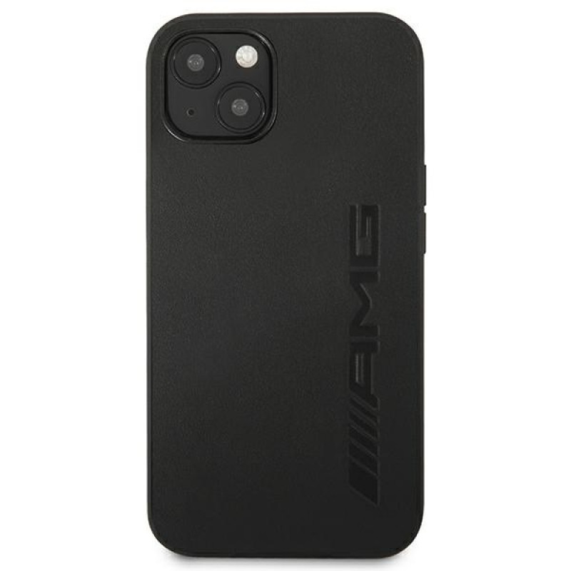 Funda rígida Mercedes-AMG AMHCP13MDOLBK Leather Hot Stamped para Apple iPhone 13, negra