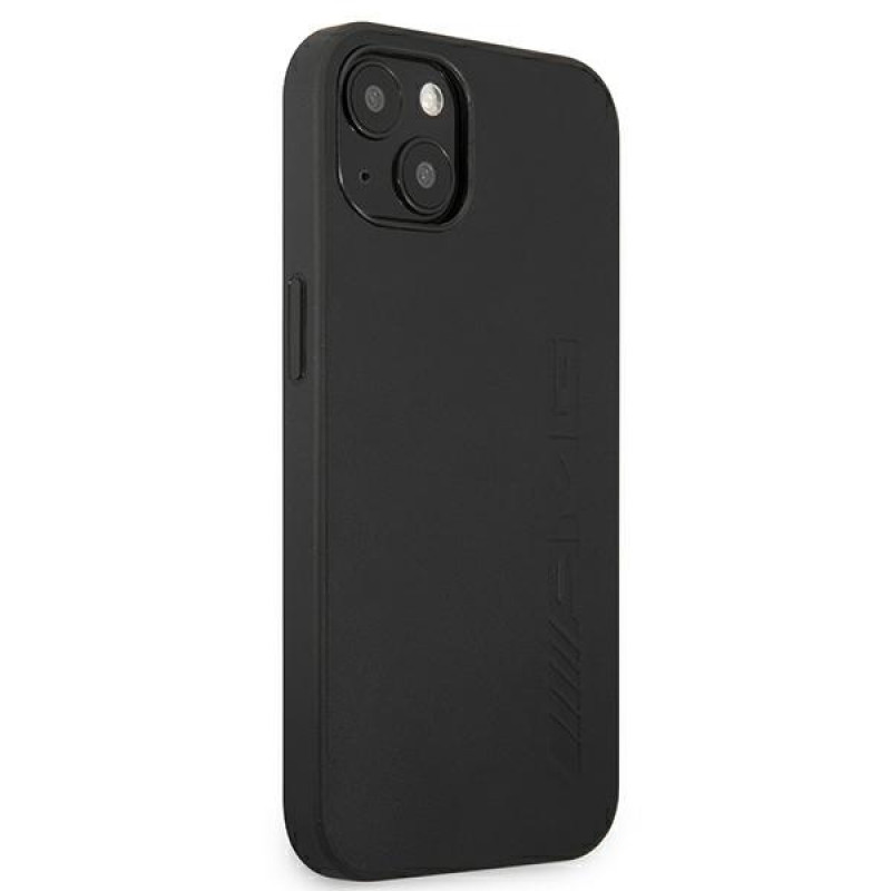 Funda rígida Mercedes-AMG AMHCP13MDOLBK Leather Hot Stamped para Apple iPhone 13, negra