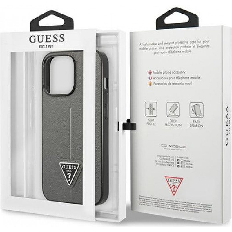 Guess GUHCP13LPSATLG funda rígida para Apple iPhone 13 Pro, Saffiano Triangle Logo, plateada