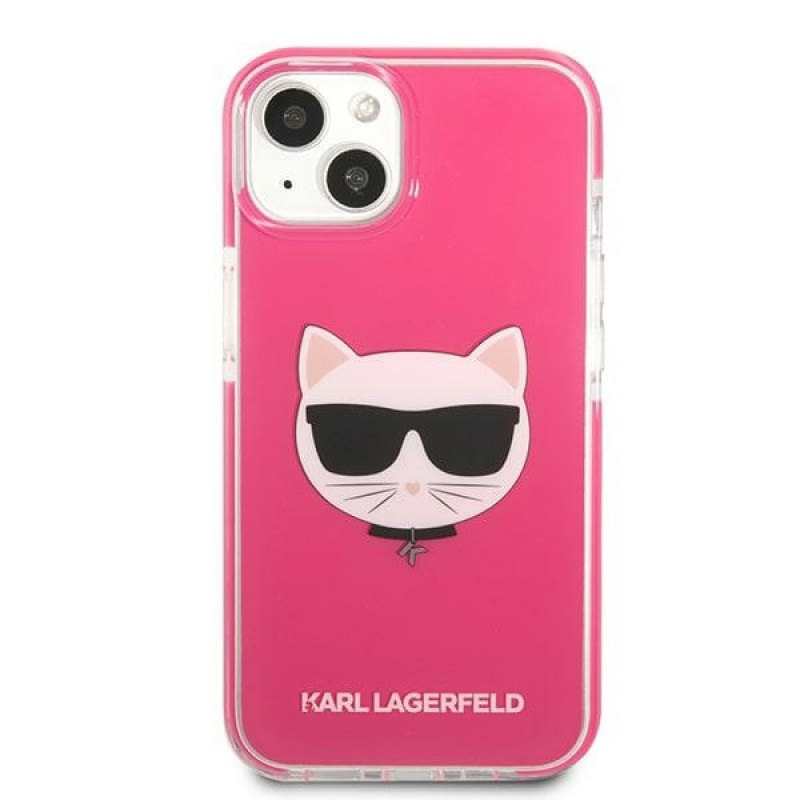 Karl Lagerfeld KLHCP13STPECPI funda rígida para Apple iPhone 13 mini 5,4″, Choupette Head, fucsia