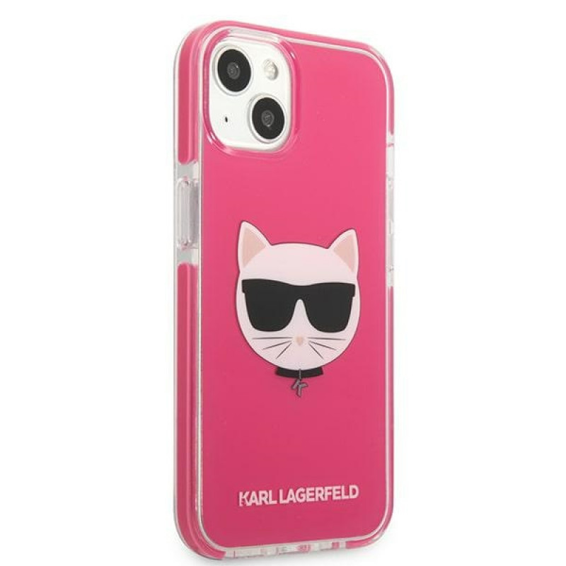 Karl Lagerfeld KLHCP13STPECPI funda rígida para Apple iPhone 13 mini 5,4″, Choupette Head, fucsia