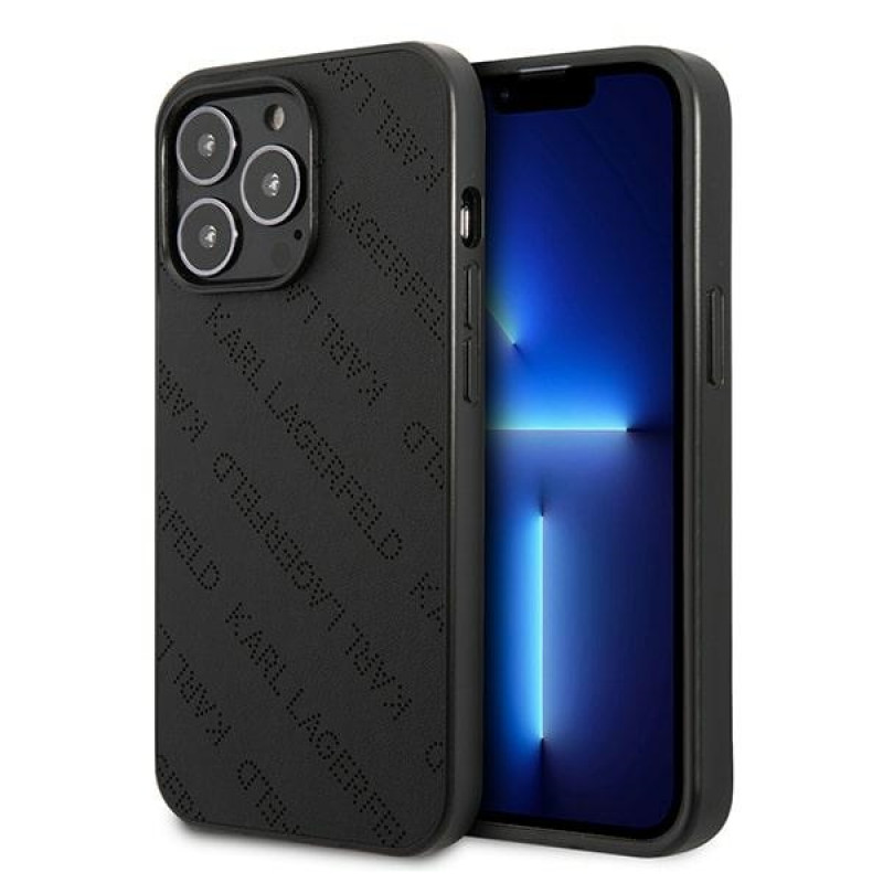Karl Lagerfeld KLHCP13LPTLK funda rígida para Apple iPhone 13 Pro, Perforated Allover, negra