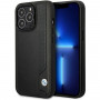 BMW BMHCP14L22RBDK Leather Blue Dots funda rígida para iPhone 14 Pro 6,1", negra