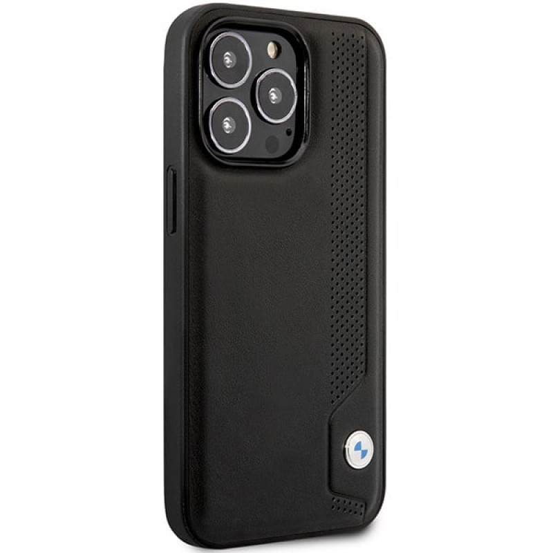 BMW BMHCP14X22RBDK Leather Blue Dots funda rígida para iPhone 14 Pro Max 6,7", negra
