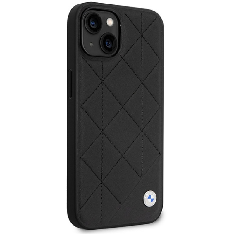 BMW BMHCP14S22RQDK Leather Quilted funda rígida para iPhone 14 6,1", negra