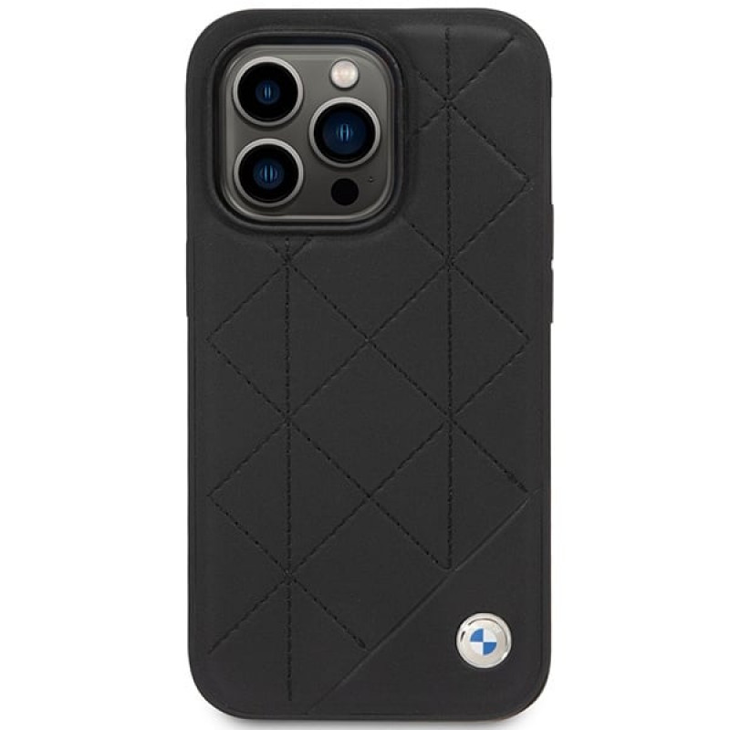 BMW BMHCP14L22RQDK Leather Quilted funda rígida para iPhone 14 Pro 6,1", negra
