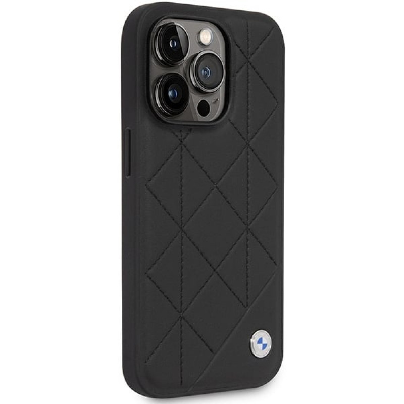 BMW BMHCP14L22RQDK Leather Quilted funda rígida para iPhone 14 Pro 6,1", negra